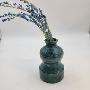 Vintage Green Blue Glazed Pottery Vase MCM signed JB